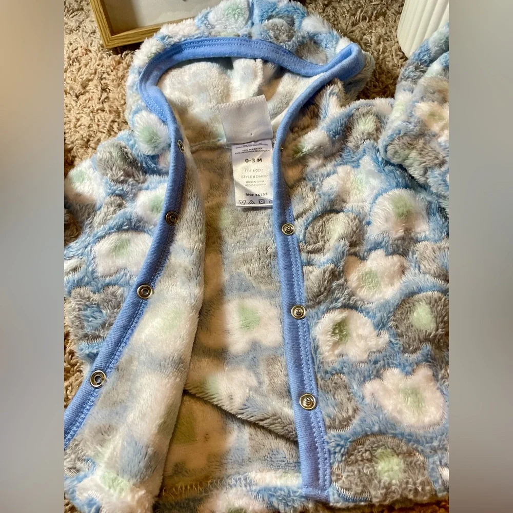 NWOT LITTLE AND LOVED 2 PC HOODED JACKET AND FEET IN PANTS SZ:0-3M BLUE GREY WHT